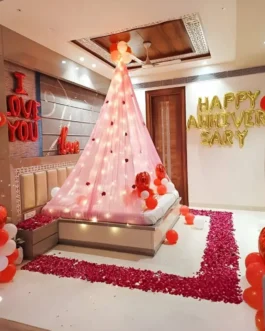 Romantic Anniversary Balloon Canopy Setup