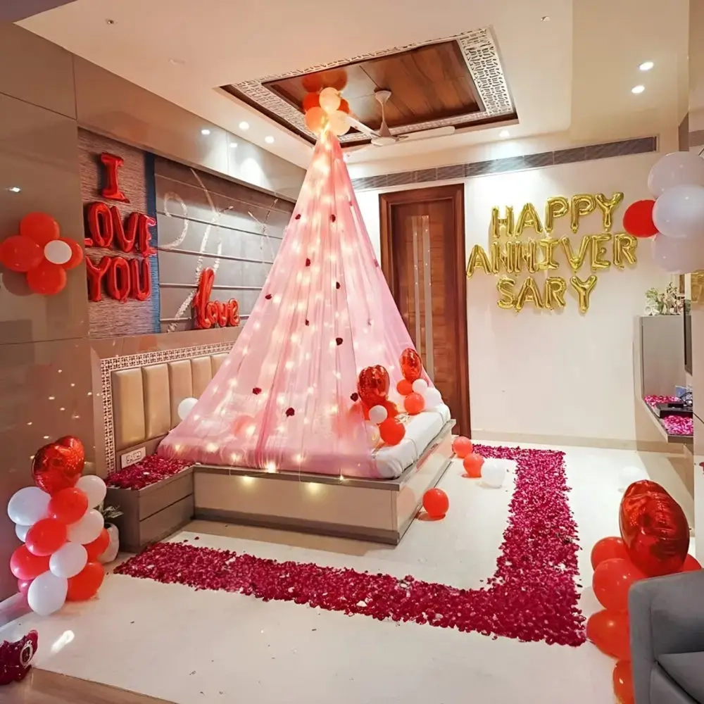 Romantic Anniversary Balloon Canopy Setup