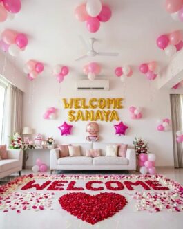 Pink Theme Baby Welcome Decor with Flowers