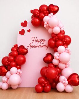 Romantic Anniversary Backdrop with Red and Pink Balloon Arch