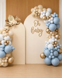 Elegant Oh Baby Balloon Decoration with Blue & Gold Arch Backdrop