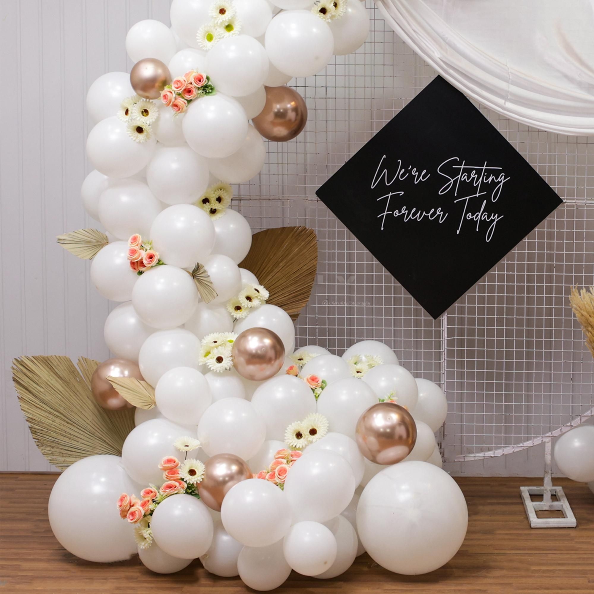 Neutral Tones Balloons and Flowers Ring decor For Roka Ceremony - Image 2